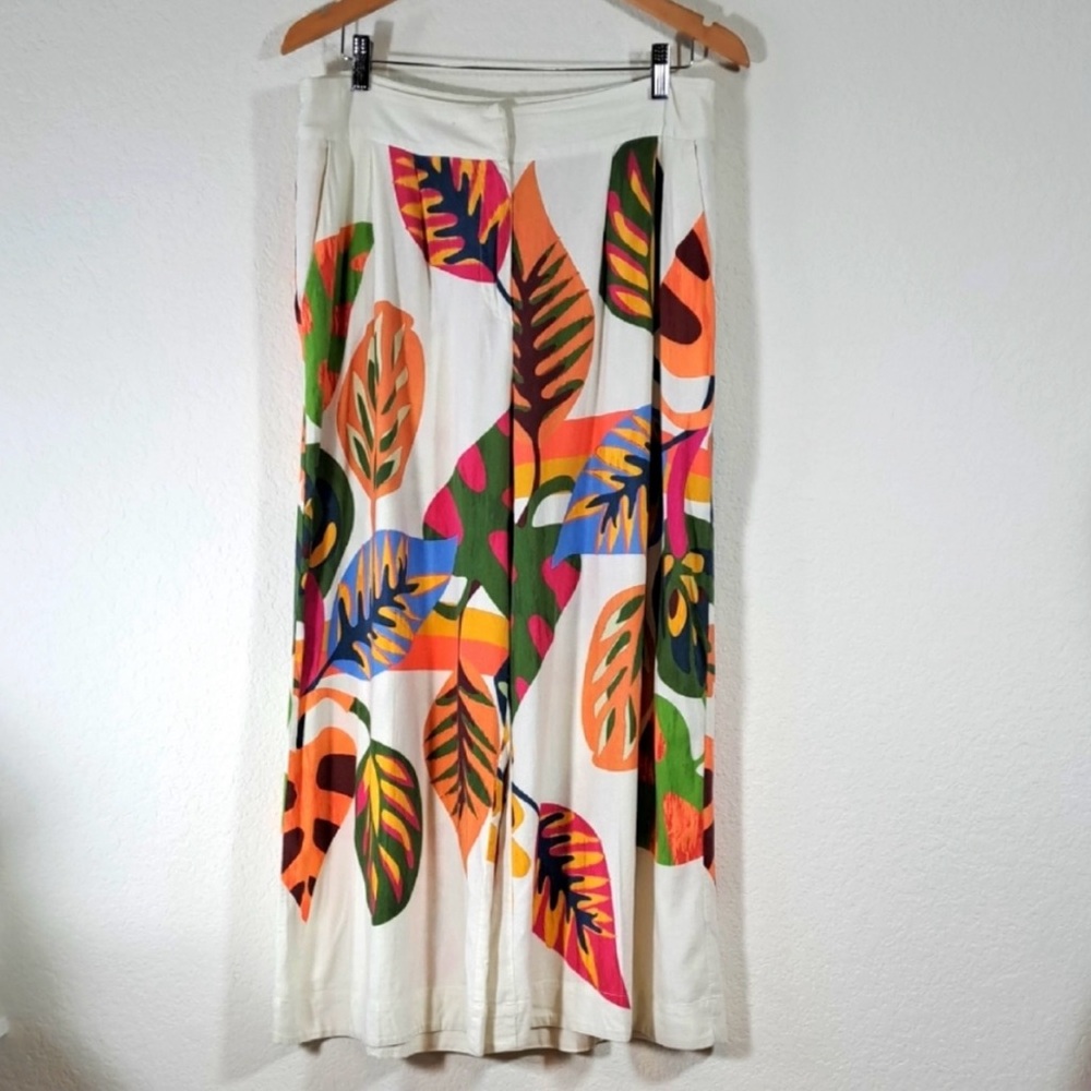 Farm Rio Tropical Palm Leaf Print Size M Women's WideLeg Pants Palazzo Pockets